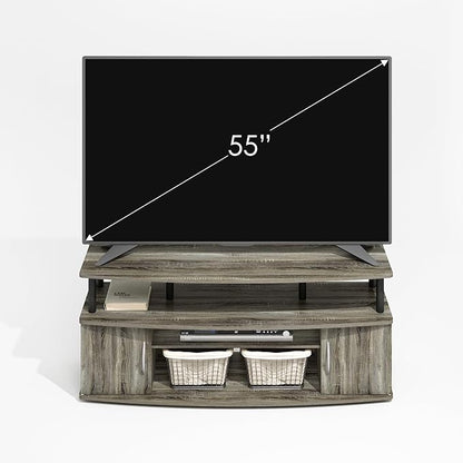 Furinno Jaya TV Stand, Entertainment Center, TV Console, for TV up to 55 Inch, with 2 Doors and Cable Management Holes, for Living Room, Bedroom, Grey Oak
