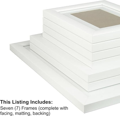 Craig Frames 23247812 Picture Frame 7-Piece Wall Set, White Frames, White Display Mats