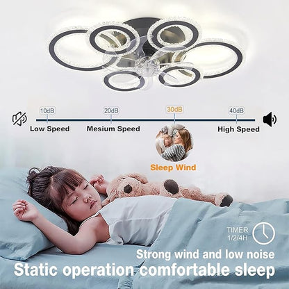 76CM Smart Ceiling Light with Fan DC Motor 6 Gear Reversible Bedroom Ceiling Fan with Lighting LED Dimmable Quiet Modern Living Room Lamp with Fan (Color : Black)