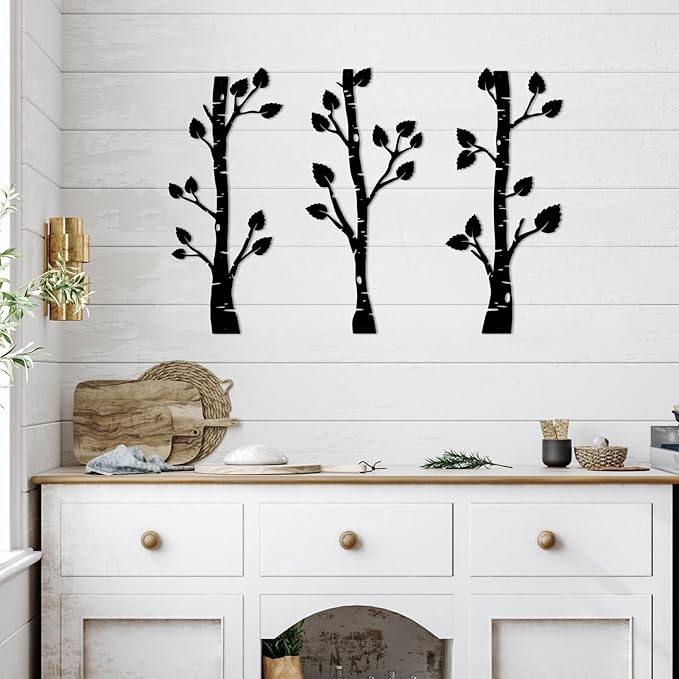 ShxTrade Metal Tree Wall Decor, Birch Tree Wall Art, Tree Branches Vertical Metal Wall Rustic Wall Sculpture for Home Living Room Bedroom Bathroom (Black)
