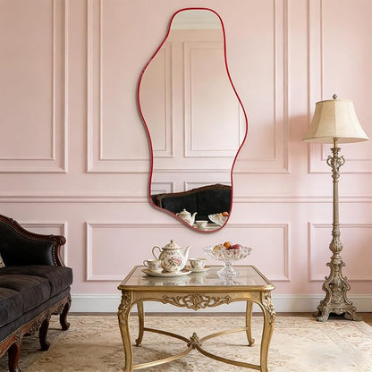 Irregular Tempered Glass Mirror, 47.2"x24" Asymmetrical Wall Mirror, Modern Abstract Frameless Mirrors for Living Room Bathroom Bedroom Hallway Entryway, Horizontal or Vertical Hanging