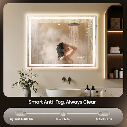 72X40 LED Bathroom Mirror with Lights, Anti-Fog, Backlit + Front Lit (CRI>90), Lighted Bathroom Vanity Mirror for Wall, Memory Function, Dimmable, Tempered Glass, Shatter-Proof