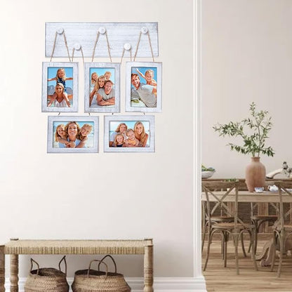 4x6 Picture Frames Collage for Wall Set of 5, Rustic Farmhouse Distressed Solid Wood Photo Frames, White Vintage Wooden Frames for Wall & Tabletop Display, Gallery Wall Decor for Living Room Bedroom