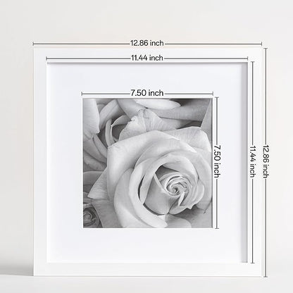 eletecpro 12x12 Picture Frames Set of 9 with Clear Acrylic Cover, Display 8x8 Photos with Mat or 12x12 Without, Classic and Sturdy Square Collage Gallery Wall Decor, Easy Wall Mount, White