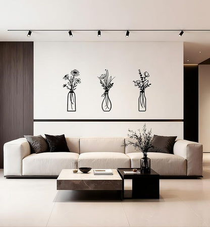 ZIYOGIFT 3 Pieces Black Metal Flowers Wall Art, Bathroom Kitchen Bedroom Wrought Iron Decor, Modern Sculpture Hanging for Living Laundry Dining Room Farmhouse Home Office Apartment, Housewarming Gifts