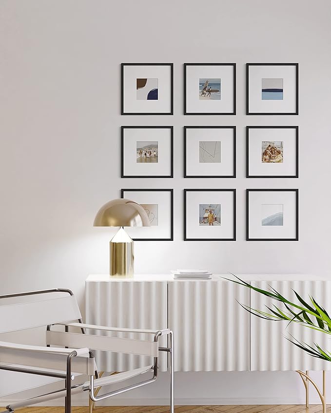 HAUS AND HUES Black Oak Wood 10x10 Picture Frames - Set of 9, Square Frames with Mat, Modern Frames for Posters and Gallery Wall (10x10 in, Black, Set of 9)