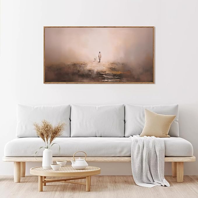 Aurlan Jesus Christian Framed Wall Art(40"x20"), Abstract Jesus Leaves The 99 Parable of The Lost Sheep Canvas Artwork, Large Neutral Watercolor Inspiring Good Shepherd Decor for Church Room Christian Faith Gift