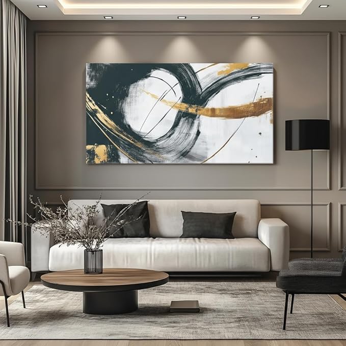 Iallbin Abstract Canvas Wall Art, Large Wall Art for Living Room, for Wall Modern Paintings Wall Decor Living Room (Abstract, Black and Grey, 58L x 29W)