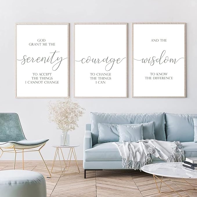 Serenity Prayer Wall Art Decor 3 Pieces Bible Verse Wall Art God Grant Me the Serenity Wall Decor Scripture Art Prints Christian Quotes Canvas Picture for Living Room Bedroom 16x24 Inch Unframed