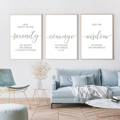 Serenity Prayer Wall Art Decor 3 Pieces Bible Verse Wall Art God Grant Me the Serenity Wall Decor Scripture Art Prints Christian Quotes Canvas Picture for Living Room Bedroom 16x24 Inch Unframed