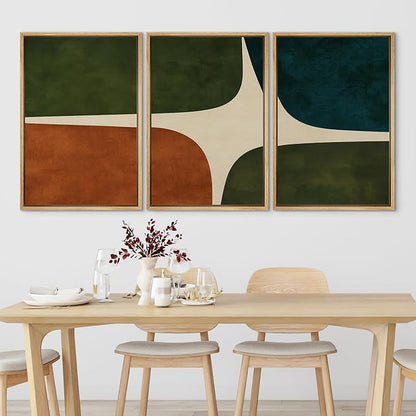 SIGNLEADER Framed Canvas Print Wall Art Set Dark Green Rust Blue Mid Century Abstract Color Block Illustrations Modern Art Boho Decorative for Living Room, Bedroom, Office - 24"x36"x3 NATURAL