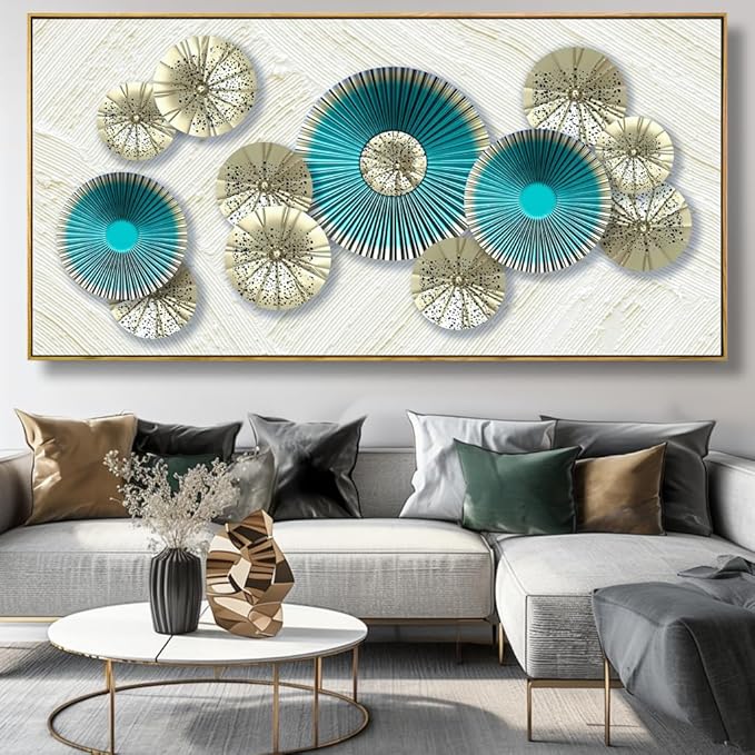 Wall Art Simple Wall Decor Teal Blue and Yellow Canvas Painting Abstract Wall Art for Bedroom Living Room Dining Room Home Office Decor 30"x60" with Framed