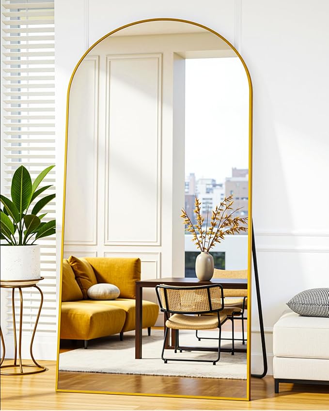 Suidia Full Length Mirror, 78"x38" Floor Standing Mirror Freestanding, Full Body Mirrors with Stand for Bedroom, Hanging Mounted for Living Room Cloakroom, Gold, Arched Style
