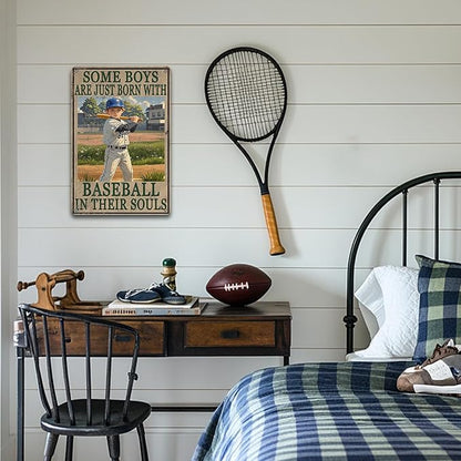 Baseball Poster Baseball Metal Tin Sign Some Boys Are Born With Baseball In Their Souls Signs Home Decor Garage Bar Restaurant Kitchen Cafe Bar Pub 8x12 Inch Wall Art Decor