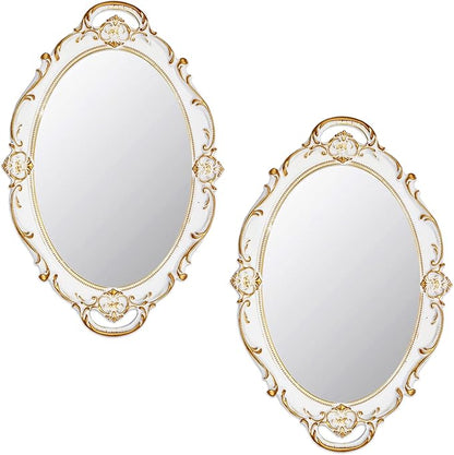 Eaoundm 14.5 x 10 inchs Oval Antique Decorative Wall Mirror Vintage Hanging Mirror (White 2 Pcs)