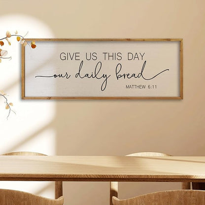comurdyo Dining Room Wall Decor Give Us This Day Our Daily Bread Sign 32"x12" Religious Catholic Praye Matthew 6:11 Bible Verse Quotes Plaque Modern Simple Kitchen Dining Room Wall Hanging (Wood)
