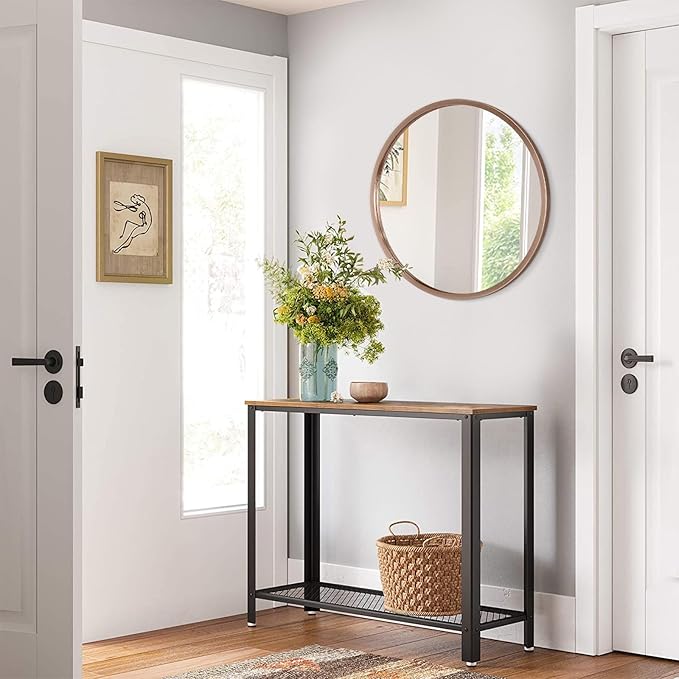 Round Bathroom Mirror Circle Aluminum Alloy Wall Mirrors with Simple Metal Frame Modern Round Hanging Mirror for Bathroom Hallway Room Living Purple Frame