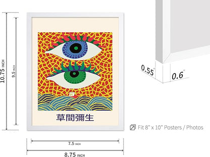 Poster Master Vintage Poster - Retro Pop Art Print - Gift for Artist, Friend - Two Eyes, Japanese, Dots, Modern, Abstract - Wall Decor for Living Room, Office, 8x10 White Framed
