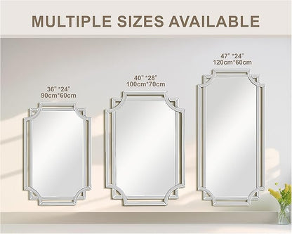 Chende Scalloped Large Wall Mirror, 28" x 40" Bathroom Mirror with Beveled Edge and Glass Pieces, Wall Decor for Living Room, Entryway, Fireplace, Dining Room, Hallway, Horizontal/Vertical Mirror