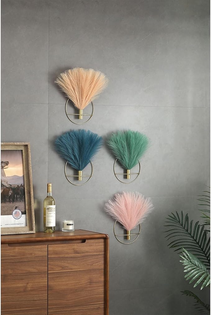 Pretty Jolly Boho Wall Decor - 2 Pack Gold Wall-Mounted Hanging Artificial Pampas Display for Living Room, Bedroom, Bathroom & Dining Room Wall Art
