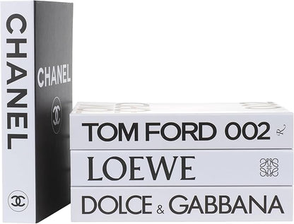 PROBENEX White Large | 4 PCS Faux Decorative Book Boxes | Not Real Books, Cardboard Foldable Display Props | Home Decor for Coffee Table, Bookshelf, Living Room, Office