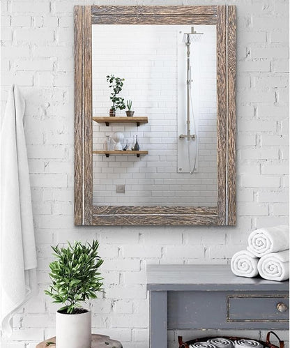 AAZZKANG Mirror with Wood Framed Rectangle Rustic Wall Mirrors Decor Large 26"x18" for Bedroom Bathroom Living Room Entryway