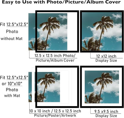 JCJMY 12 Pack 12.5x12.5 Record Frame with 10x10 Mat for Vinyl Record Album Cover Poster, Display Photo 10x10 with Mat or 12.5 x 12.5 Without Mat, Wall Hanging Vinyl Frames, 12 Pack, Black