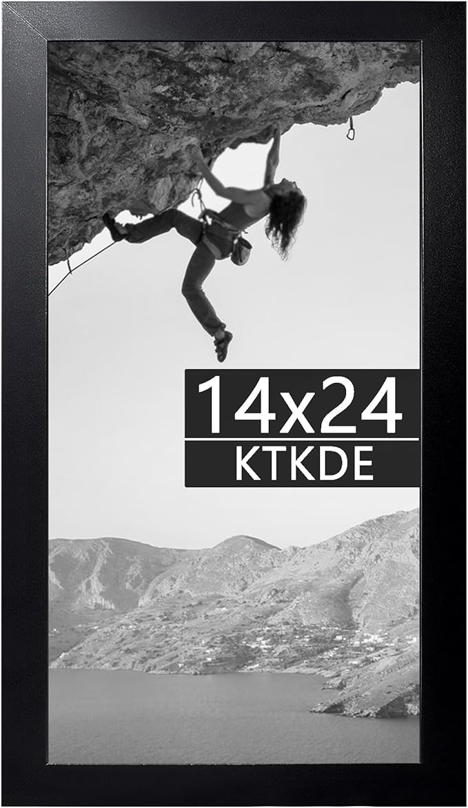 KTKDE 14x24 Studio Gallery 24x14 Poster Black Frame Wooden, Vertical & Horizontal Wall Hanging Picture Frame for Photos, Posters & Art Prints