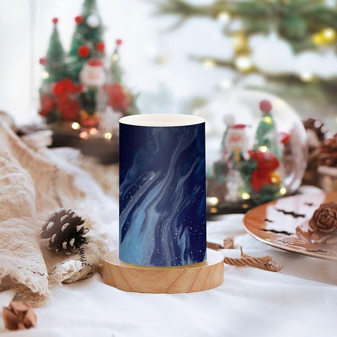 ALAZA Beautiful Navy Blue Marble Flickering Flameless Candles Battery Operated with Remote Timer,Tea Light Candles LED Pillar Votive Candles Set of 2 for Outdoor Indoor Decorations