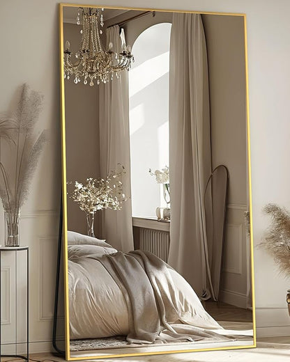 Antok Full Length Mirror, 81"x41" Floor Mirror, Floor Standing Freestanding Full Body Mirror with Stand for Bedroom, Hanging Mounted for Living Room Cloakroom, Gold