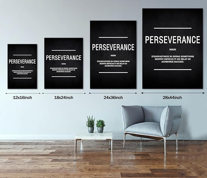 Inspirational Canvas Wall Art Motivational Painting Perseverance Noun Pictures Inspiring Entrepreneur Quote Success Posters and Prints Artwork Decor for Home Office Framed Ready to Hang -12”Wx16”H