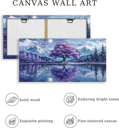 SERIMINO Tree of Life Large Wall Art for Living Room, Fantasy Landscape Canvas Prints, Snow Mountain Lake Pictures, Purple Tree Paintings Wall Decor for Bedroom, Office Decor 24"X48"