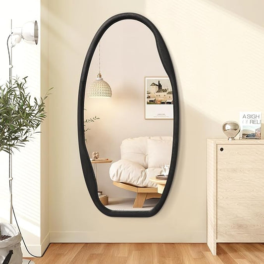 JJUUYOU Irregular Wall Mirror Black Wood Frame Mirrors for Wall 40"X20" Large Asymmetrical Hanging Mirror Modern Horizontal or Vertical Mirrors for Living Room Bathroom Entryway Bedroom Farmhouse