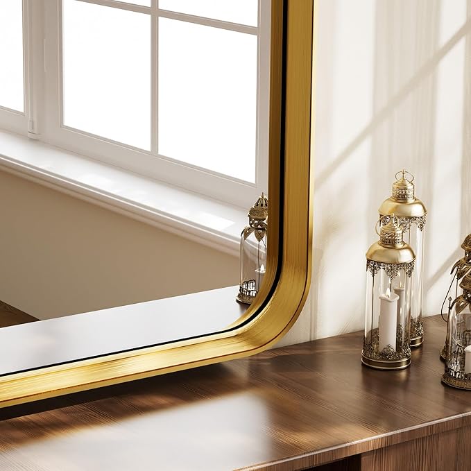 Arched Bathroom Mirror - 38x26 Inch Gold Bathroom Mirror for Wall - Aluminum Alloy Framed Mirror - Arched Top Bathroom Vanity Mirror for Living Room, Bedroom, Mantel, Entryway, and Hallways