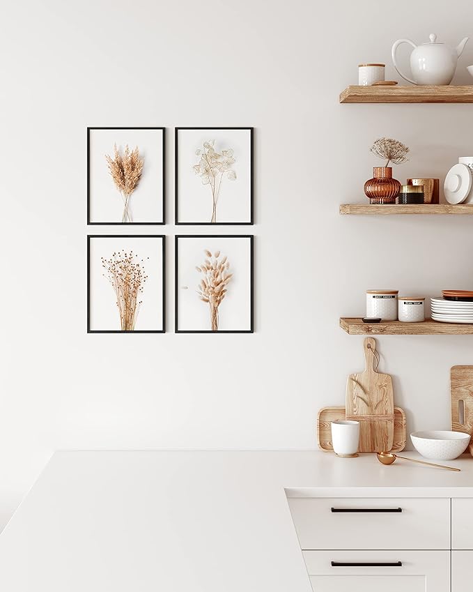 HAUS AND HUES Flower Wall Decor - Set of 4 Floral Wall Art, Framed Flower Paintings, Floral Pictures, Frameable Botanical Posters (11x14, Black Frame)