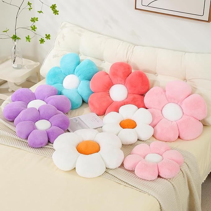 CANGHI 3 PCS Flower Pillows Flower Shaped Throw Pillow Cute Daisy Pillows Seating Cushions for Adults Kids Home Bedroom Sofa Chair Couch Decor (White Pink/Pink/Hot Pink, 15.74 inch)