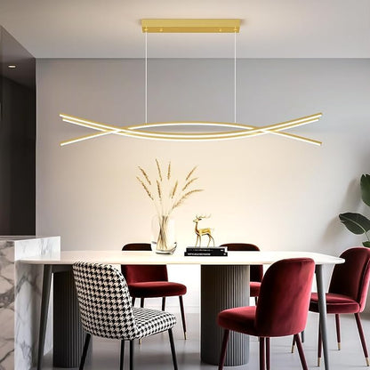 Modern Ceiling Chandelier Light, 47IN Gold Pendant Light Fixtures with Remote Control 3000k-6500K Adjustable Color Temperature, Aluminum Island Lighting Lamp for Dining Room, Living Room, Island
