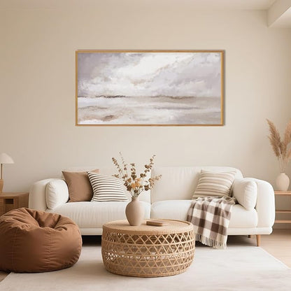 DRACIT Large Neutral Abstract Framed Canvas Wall Art Set,Minimalist Gray and Beige Pastel Wall Decor,Modern Nature Misty Textured Art Painting for Living Room,Bedroom-20 x40