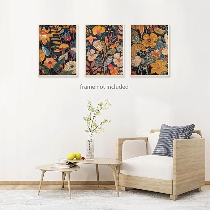 TBKHUDBI Burnt Orange Floral Canvas Wall Art,Mid Century Modern Wall Decor,Boho Terracotta Flower Picture Prints Poster Painting Artwork Set Of 3 For Living Room Bedroom Office 12x16 Unframed