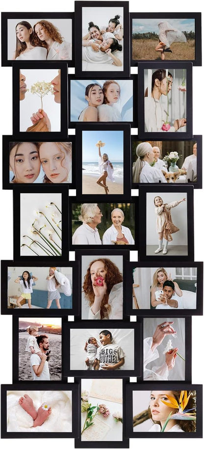 J.M.Deco Collage Picture Frames Wall Deacor, 21-Opening Large Family Picture Frame, Memory Photo Frames for Homie, Gallery Puzzle Collage Wall Hanging for 4x6, Black