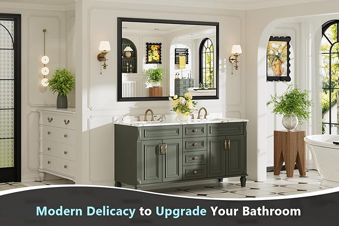60x30 Inch Black Bathroom Mirror for Wall, Beveled Framed Rectangle Bathroom Vanity Mirrors for Over Sink, Bedroom, Living Room, Entryway, Anti-Rust, HD Tempered Glass, Horizontally/Vertically