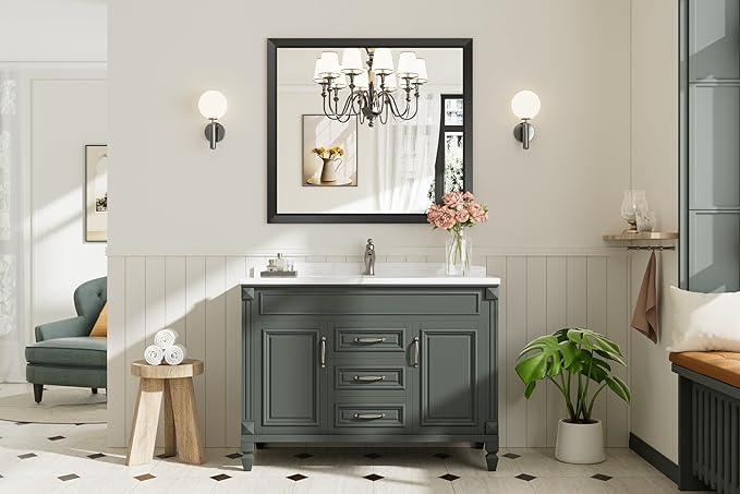 Briivue 40x36 Inch Black Bathroom Mirror for Wall, Thick Metal Framed Rectangle Mirrors for Over Sink, Bedroom, Living Room, Entryway, Anti-Rust, HD Tempered Glass