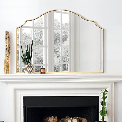 Besdomus Gold Scalloped Wall Mirror: 40"x29" Large Modern Minimalist Bathroom Mirror - Decorative Vanity Arched for Dresser/Entryway/Fireplace/Mantle/Living Room - Home Decor for Housewife