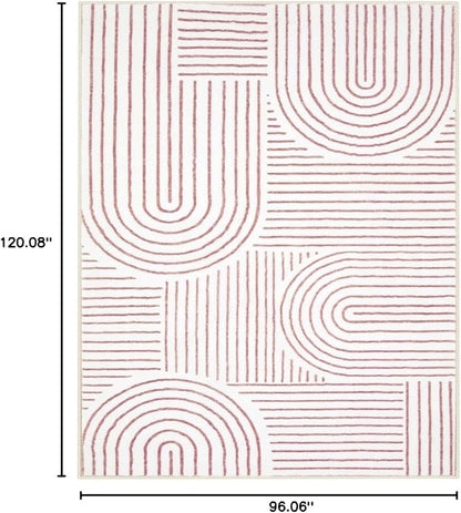 Lahome Abstract 8x10 Area Rugs, Soft Washable Rugs 8x10 Living Room Pink Rugs for Bedroom Dining Room, Ultra-Thin Carpet for Office Dining Room Darrell (8x10ft,Pink/White)