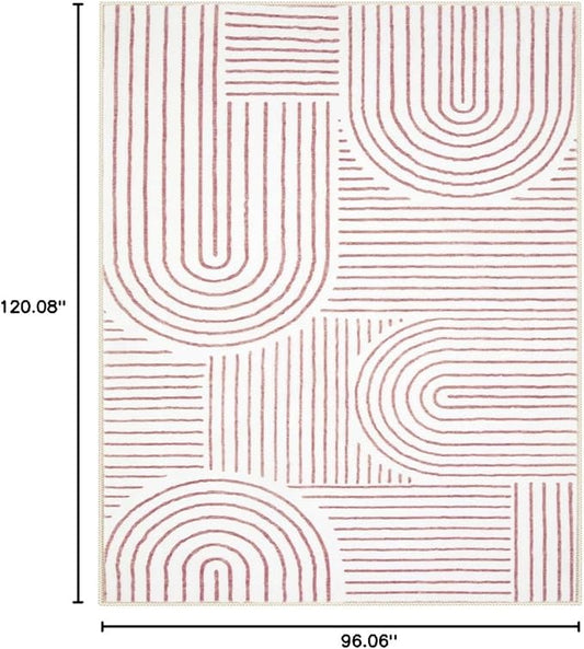 Lahome Abstract 8x10 Area Rugs, Soft Washable Rugs 8x10 Living Room Pink Rugs for Bedroom Dining Room, Ultra-Thin Carpet for Office Dining Room Darrell (8x10ft,Pink/White)