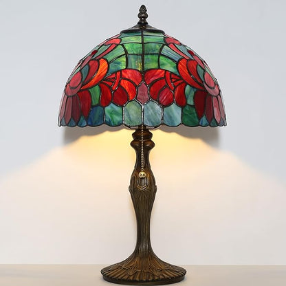 Tiffany Lamp Stained Glass Table Lamp Bedside Reading Lamp 12 x 19” Lotus Style Decorative Lamp for Desk Living Room Bedroom Study Office Light Home Decor Ambient Gift