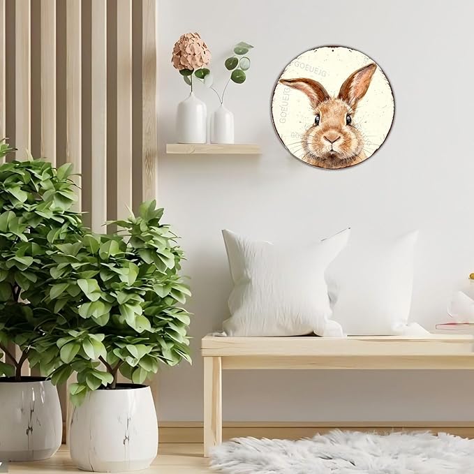 Vintage Easter Wreath Metal Sign Floral Bunny Pattern Distressed Finish Rustic Farmhouse Wall Art For Spring Home Decor 8X8Inch