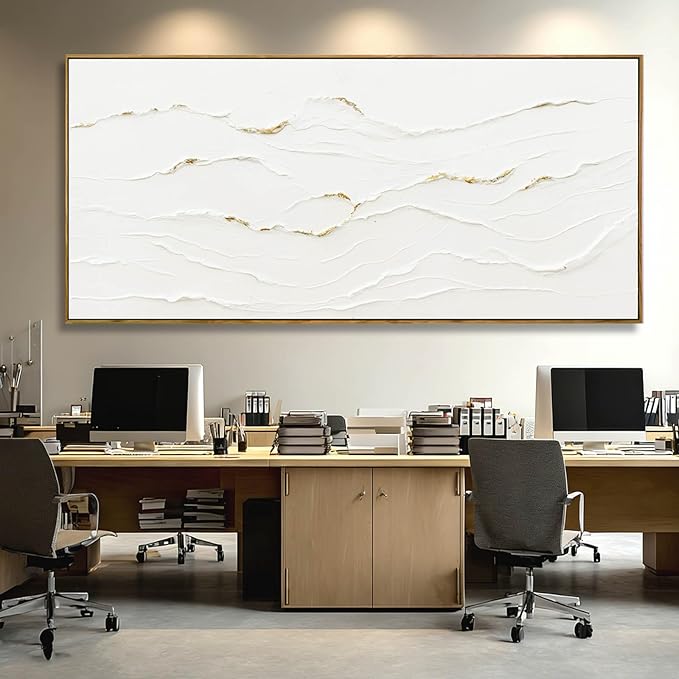 WINKAILIN Minimalist White and Gold Textured Canvas Wall Art Modern Abstract Line Artwork for Living Room Bedroom Office Neutral Home Decor 40x88 Inch