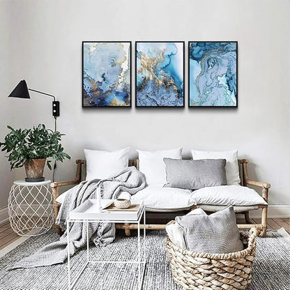 Black Framed Wall Art For Living Room Large Wall Decor For Office Bedroom Wall Decorations Minimalist Abstract Paintings blue Watercolor Wall Pictures Artwork Home Decor 3 Piece Framed Prints Art