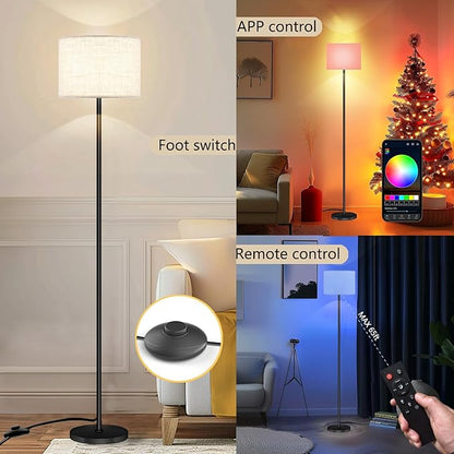 Qaubauyt Smart LED Floor Lamp with APP Control & RGB Colors - Dimmable Standing Lamp for Living Room, Bedroom, Gaming - Remote, Timer, 9W Bulb Included, 60.6" Modern Tall Lamp (Beige)